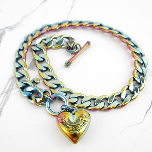 Rare Juicy Couture Y2K Rainbow Heart Charm Necklace - Picture 4 of 5